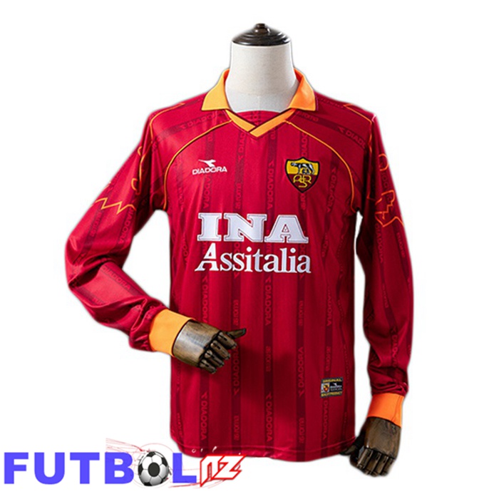 Camisetas De Futbol AS Roma Retro Primera Manga Larga Rojo 1999-2000