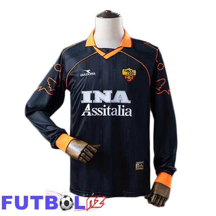 Camisetas De Futbol AS Roma Retro Tercera Manga Larga Negro 1999-2000