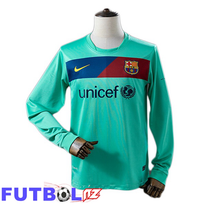 Camisetas De Futbol FC Barcelona Retro Segunda Manga Larga Verde 2010-2011