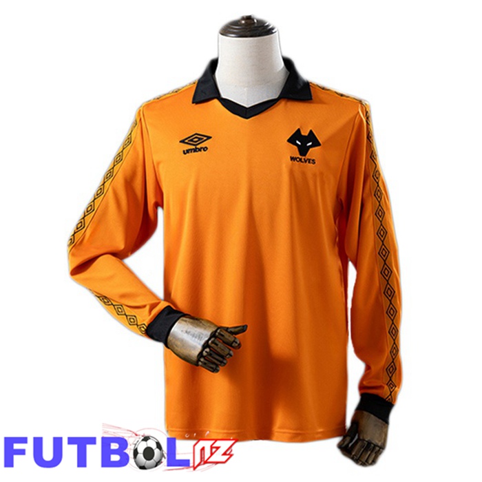 Camisetas De Futbol Wolves Retro Primera Manga Larga Amarillo 1980-1981