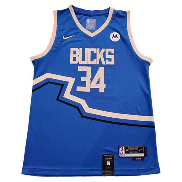 Camiseta Milwaukee Bucks (ANTETOKOUNMPO #34) 2024/2025 Azul/Beige