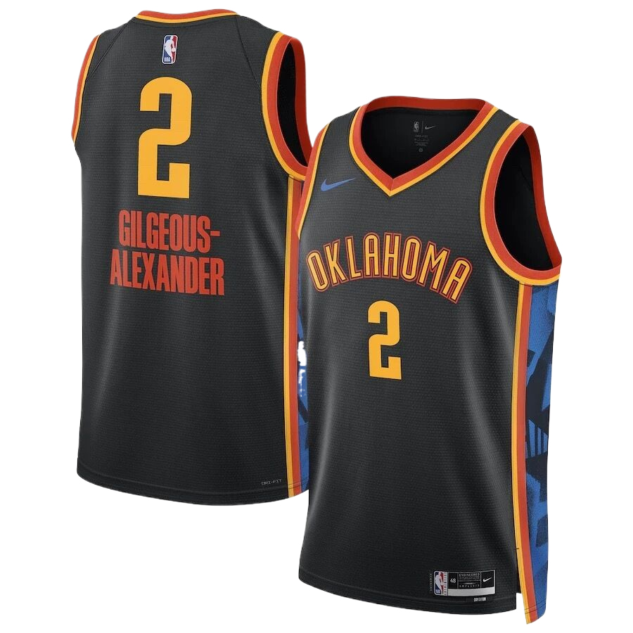 Camiseta Oklahoma City Thunder (GILGEOUS-ALEXANDER #2) 2024/2025 Negro/Naranja/Azul