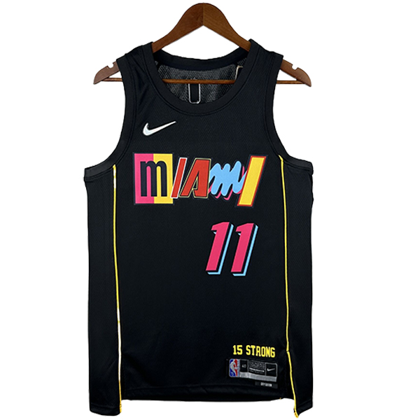 Camiseta Miami Heat (JAQUEZ JR. #11) 2024/2025 Negro/Amarillo/Rosado