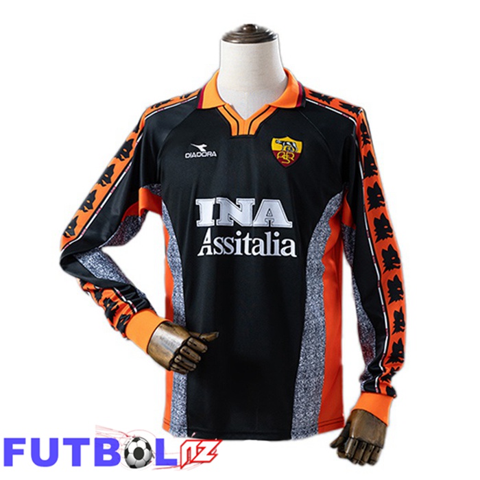 Camisetas De Futbol AS Roma Retro Tercera Manga Larga Negro 1998-1999