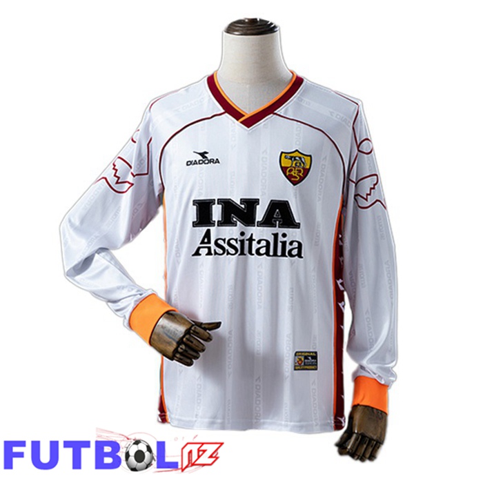 Camisetas De Futbol AS Roma Retro Segunda Manga Larga Blanco 1999-2000