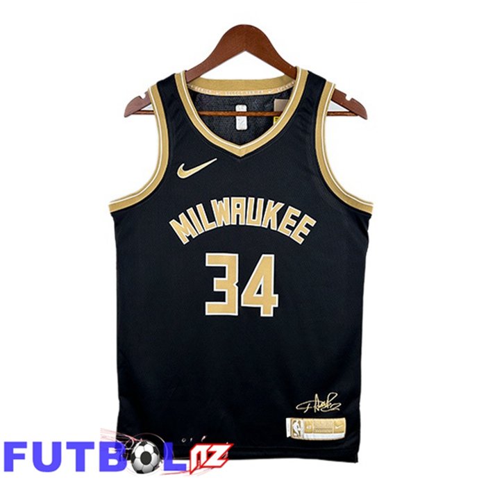 Camiseta NBA Milwaukee Bucks(Giannis Antetokounmpo 34) Negro 2023/2024