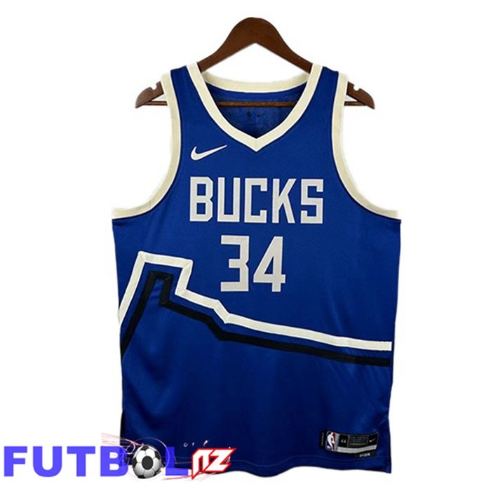 Camiseta NBA Milwaukee Bucks(Giannis Antetokounmpo 34) Azul 2024/2025