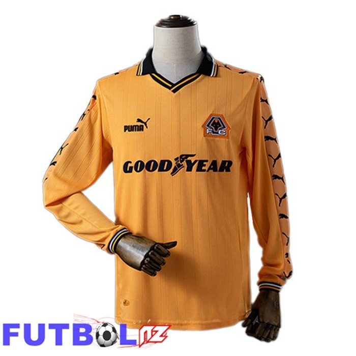 Camisetas De Futbol Wolves Retro Primera Manga Larga Amarillo 1998-1999