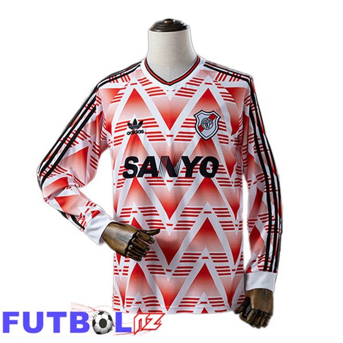 Camisetas De Futbol River Plate Retro Segunda Manga Larga Naranja Blanco 1992-1993