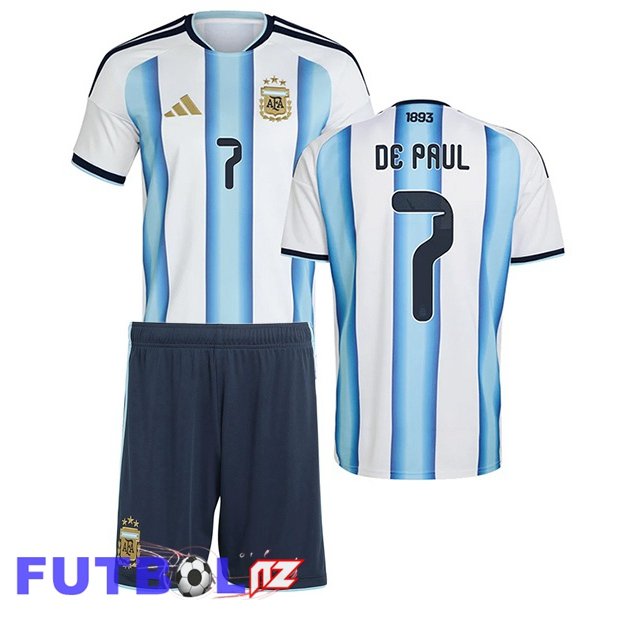 Camisetas De Futbol Argentina (DE PAUL 7) Ninos Primera Azul Blanco 2026/2027