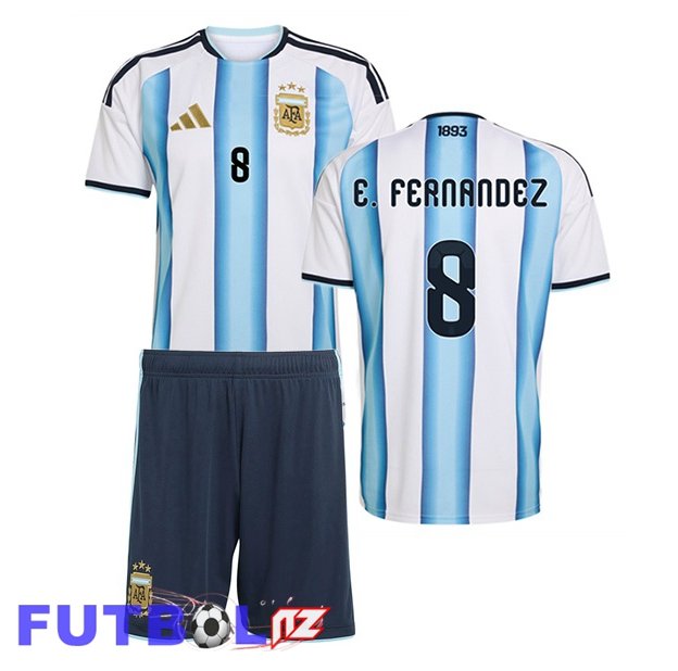 Camisetas De Futbol Argentina (E. FERNANDEZ 8) Ninos Primera Azul Blanco 2026/2027