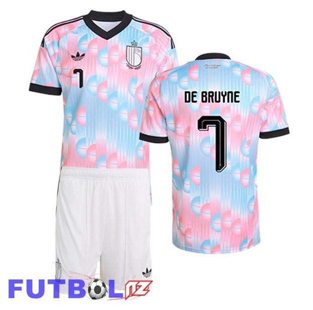 Camisetas De Futbol Bélgica (DE BRUYNE 7) Ninos Segunda Rosado Azul 2026/2027