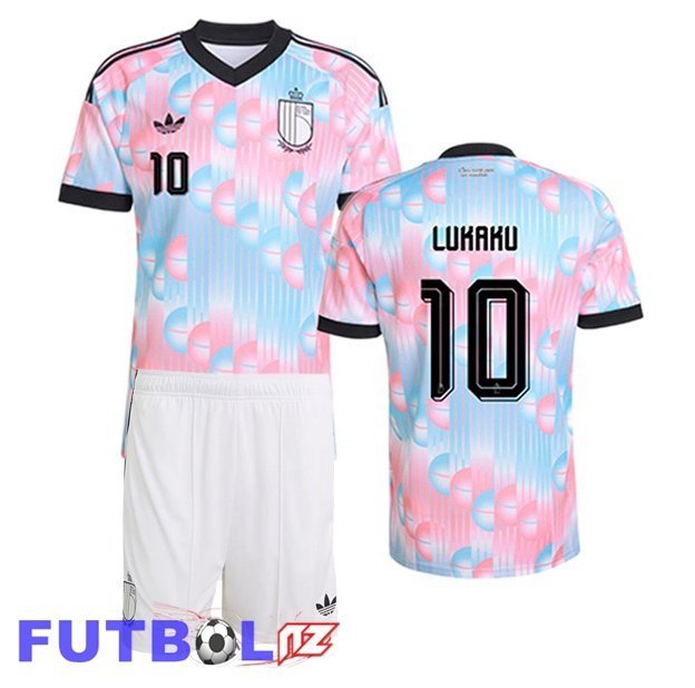 Camisetas De Futbol Bélgica (LUKAKU 10) Ninos Segunda Rosado Azul 2026/2027