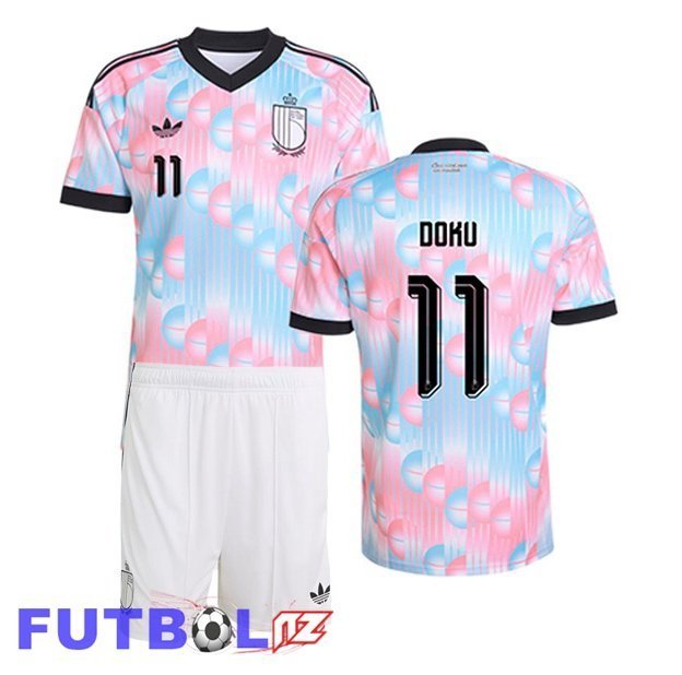 Camisetas De Futbol Bélgica (DOKU 11) Ninos Segunda Rosado Azul 2026/2027