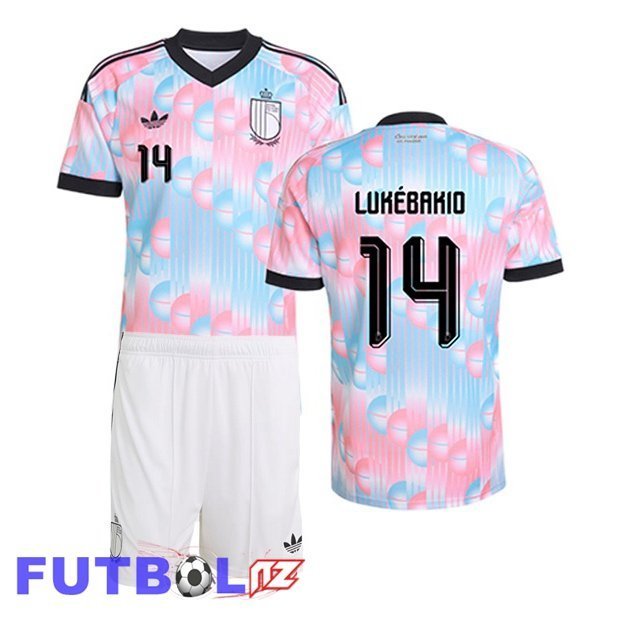 Camisetas De Futbol Bélgica (LUKÉBAKIO 14) Ninos Segunda Rosado Azul 2026/2027