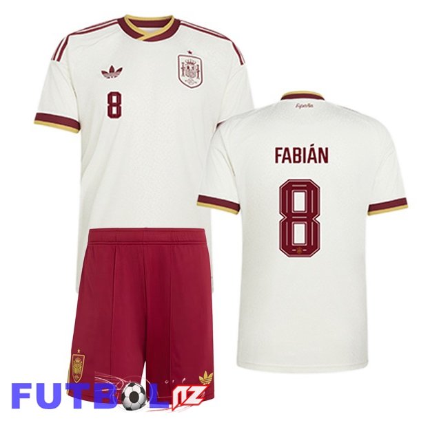 Camisetas De Futbol España (FABIÁN 8) Ninos Segunda Blanco 2026/2027