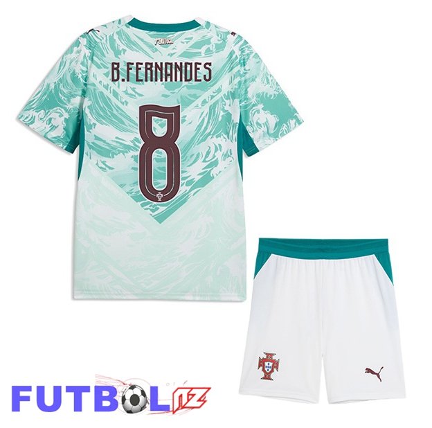 Camisetas De Futbol Portugal (B. FERNANDES 8) Ninos Segunda Verde Blanco 2026/2027