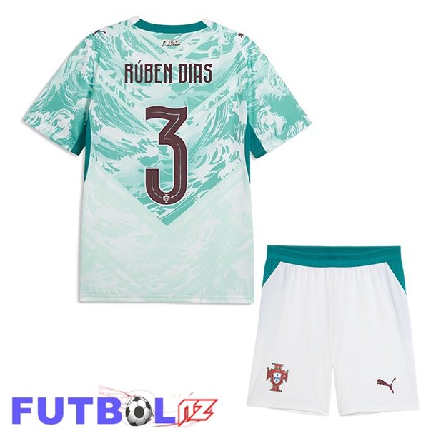 Camisetas De Futbol Portugal (Rúben Dias 3) Ninos Segunda Verde Blanco 2026/2027