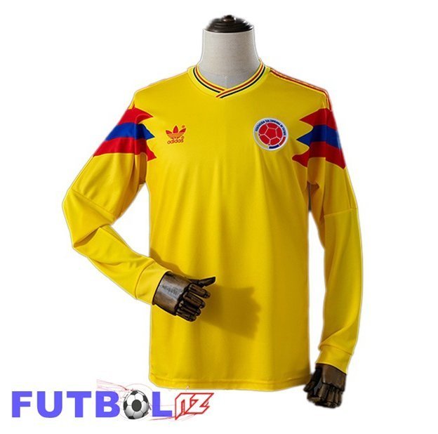 Camisetas De Futbol Colombia Retro Primera Manga Larga Amarillo 1990