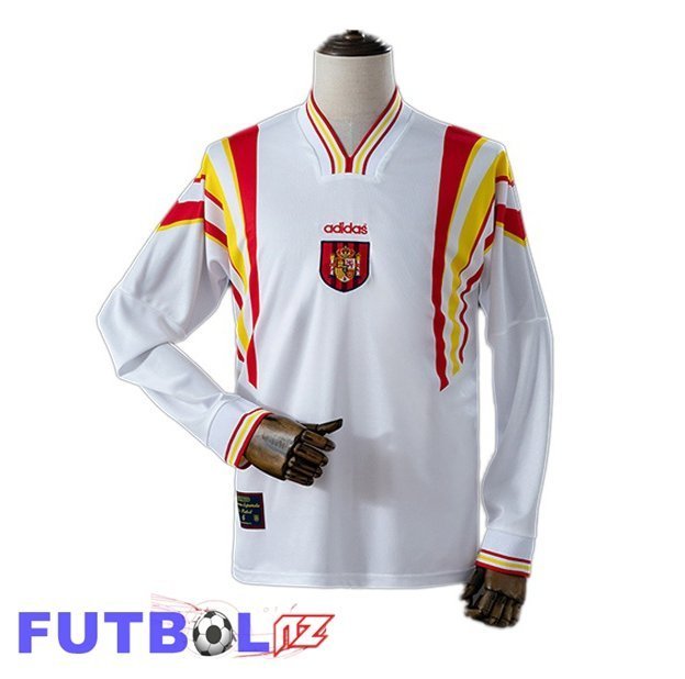 Camisetas De Futbol España Retro Segunda Manga Larga Blanco 1996