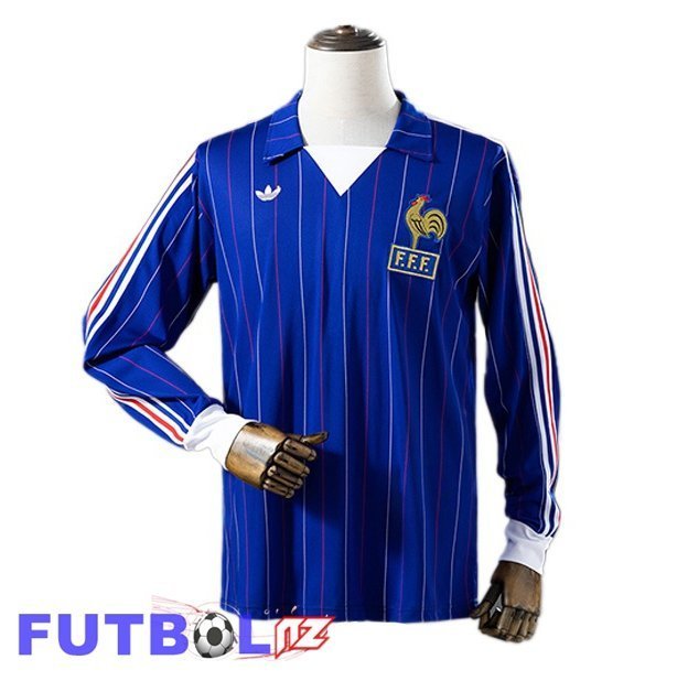 Camisetas De Futbol Francia Retro Primera Manga Larga Azul 1980