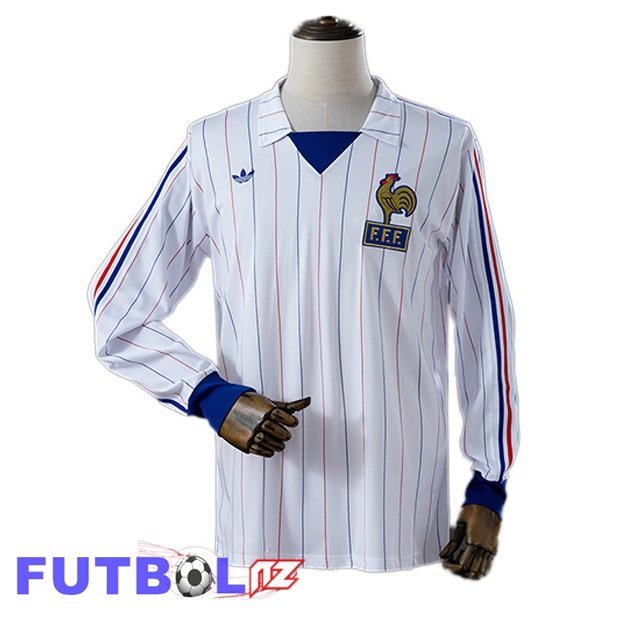 Camisetas De Futbol Francia Retro Segunda Manga Larga Blanco 1980