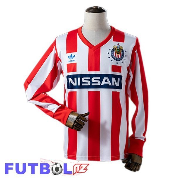 Camisetas De Futbol CD Guadalajara Retro Primera Manga Larga Rojo Blanco 1990-1991