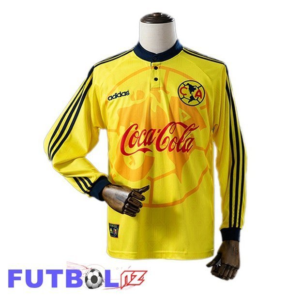 Camisetas De Futbol Club America Retro Primera Manga Larga Amarillo 1997-1998