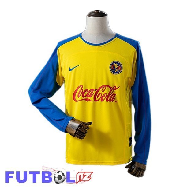 Camisetas De Futbol Club America Retro Primera Manga Larga Amarillo 2003-2004