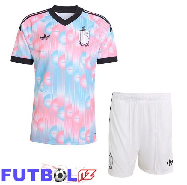 Camisetas De Futbol Bélgica Ninos Segunda Rosado Azul Copa Del Mundo 2026