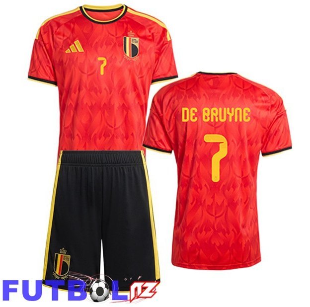 Camisetas De Futbol Bélgica (DE BRUYNE 7) Ninos Primera Rojo Copa Del Mundo 2026