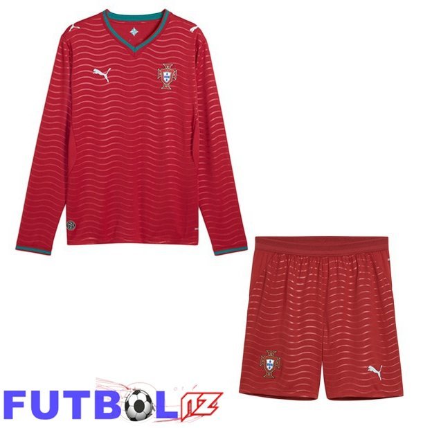 Camisetas De Futbol Portugal Ninos Primera Manga Larga Rojo Copa Del Mundo 2026