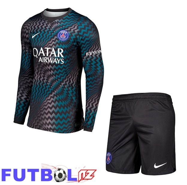 Camisetas De Futbol Paris PSG Ninos Portero Manga Larga Negro Verde 2026/2027