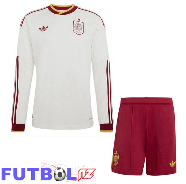 Camisetas De Futbol España Ninos Segunda Manga Larga Blanco 2026/2027