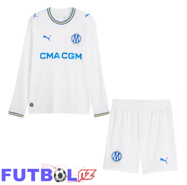 Camisetas De Futbol Marsella OM Ninos Primera Manga Larga Blanco 2026/2027