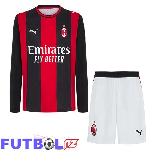 Camisetas De Futbol AC Milan Ninos Primera Manga Larga Rojo Negro 2026/2027