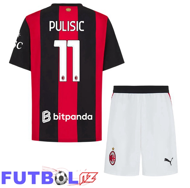 Camisetas De Futbol AC Milan (Pulisic 11) Ninos Primera Rojo Negro 2026/2027