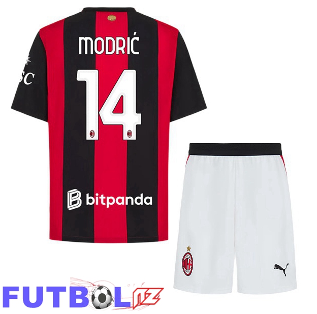 Camisetas De Futbol AC Milan (Modrić 14) Ninos Primera Rojo Negro 2026/2027