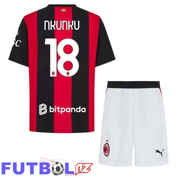 Camisetas De Futbol AC Milan (Nkunku 18) Ninos Primera Rojo Negro 2026/2027