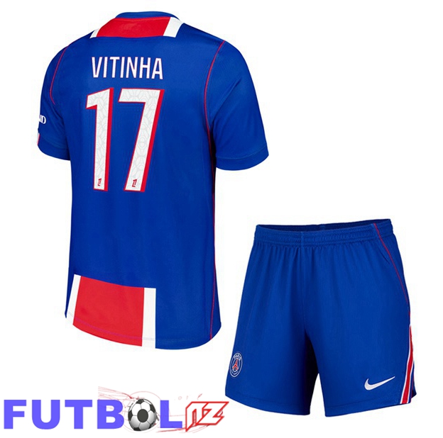 Camisetas De Futbol Paris PSG (Vitinha 17) Ninos Primera Azul Rojo 2026/2027