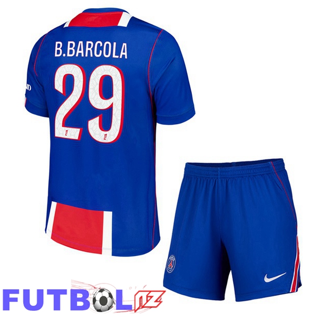 Camisetas De Futbol Paris PSG (B.Barcola 29) Ninos Primera Azul Rojo 2026/2027