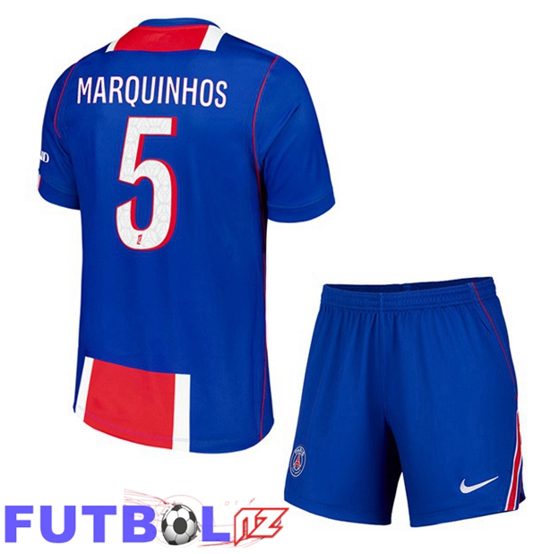 Camisetas De Futbol Paris PSG (Marquinhos 5) Ninos Primera Azul Rojo 2026/2027