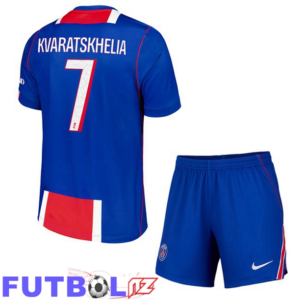 Camisetas De Futbol Paris PSG (Kvaratskhelia 7) Ninos Primera Azul Rojo 2026/2027