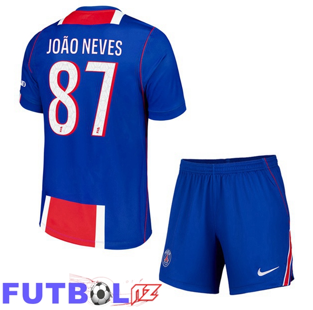 Camisetas De Futbol Paris PSG (João Neves 87) Ninos Primera Azul Rojo 2026/2027