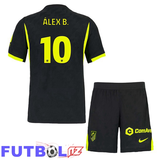 Camisetas De Futbol Atletico Madrid (ÁLEX B.10) Ninos Segunda Negro 2026/2027