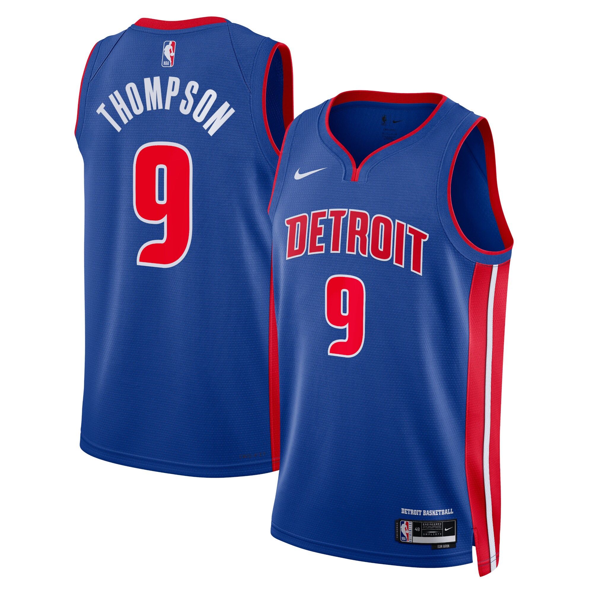 Camiseta Detroit Pistons Nike Icon Edition Swingman - Azul - AEstados Unidosr Thompson - Unisex