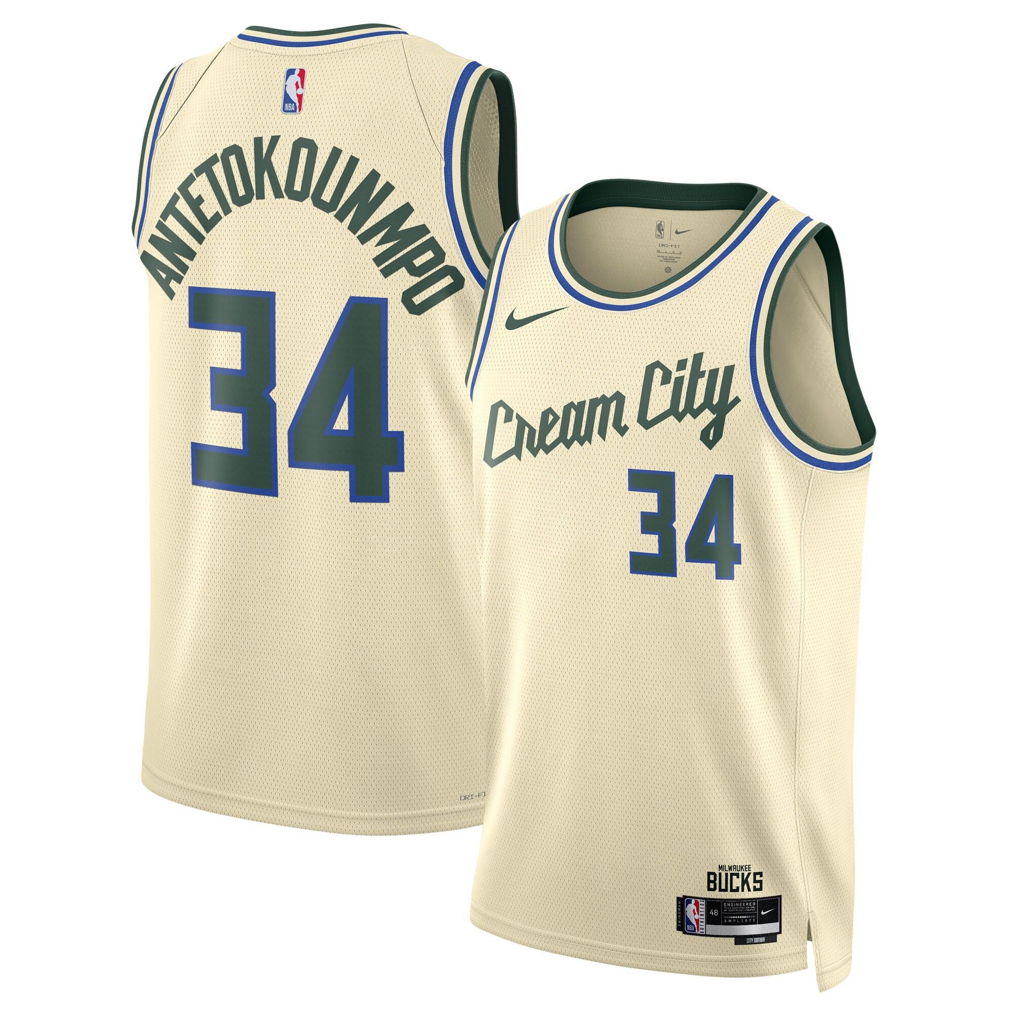 Camiseta Milwaukee Bucks Nike 2025/26 City Edition Swingman - Crema - Giannis Antetokounmpo - Unisex