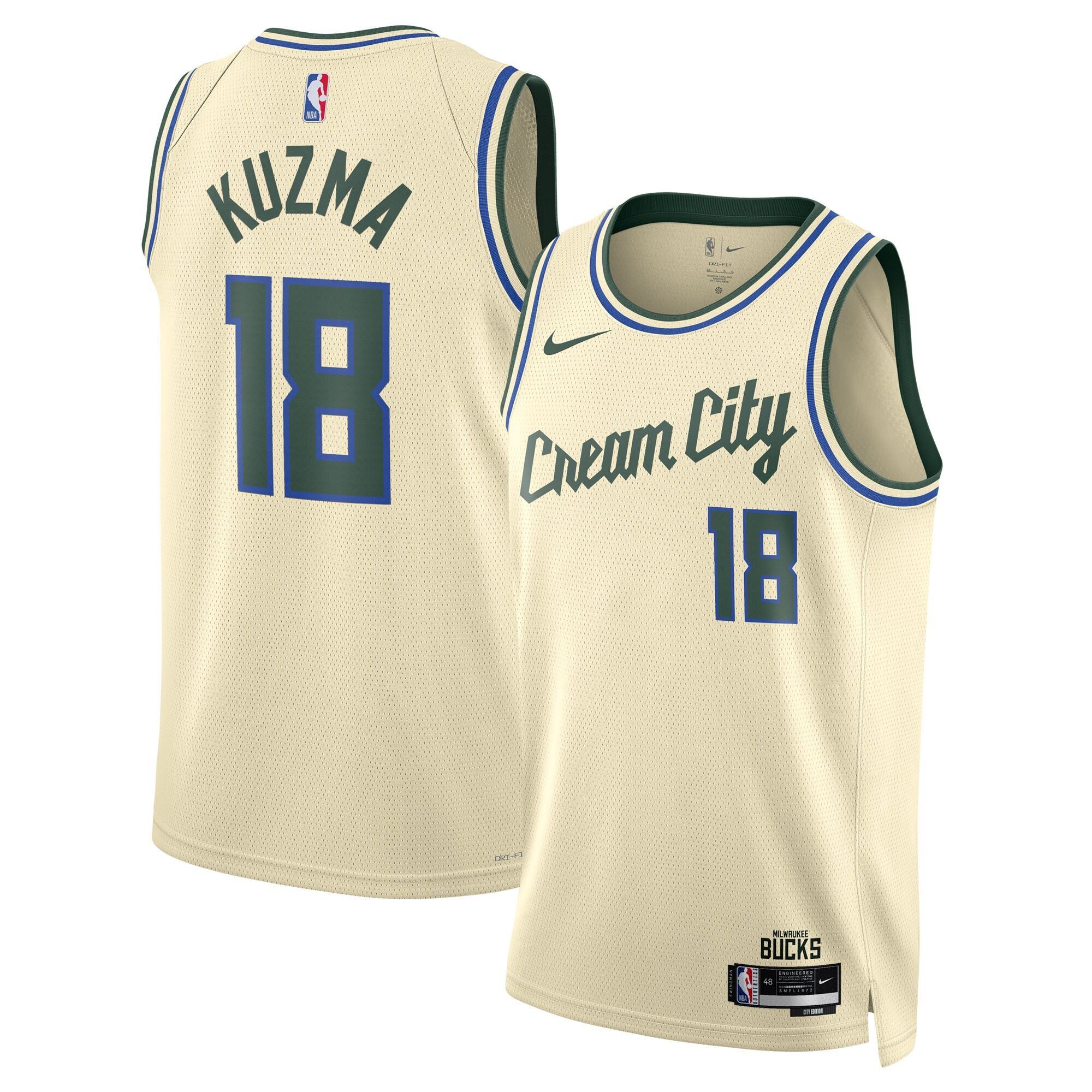 Camiseta Milwaukee Bucks Nike 2025/26 City Edition Swingman - Crema - Kyle Kuzma - Unisex