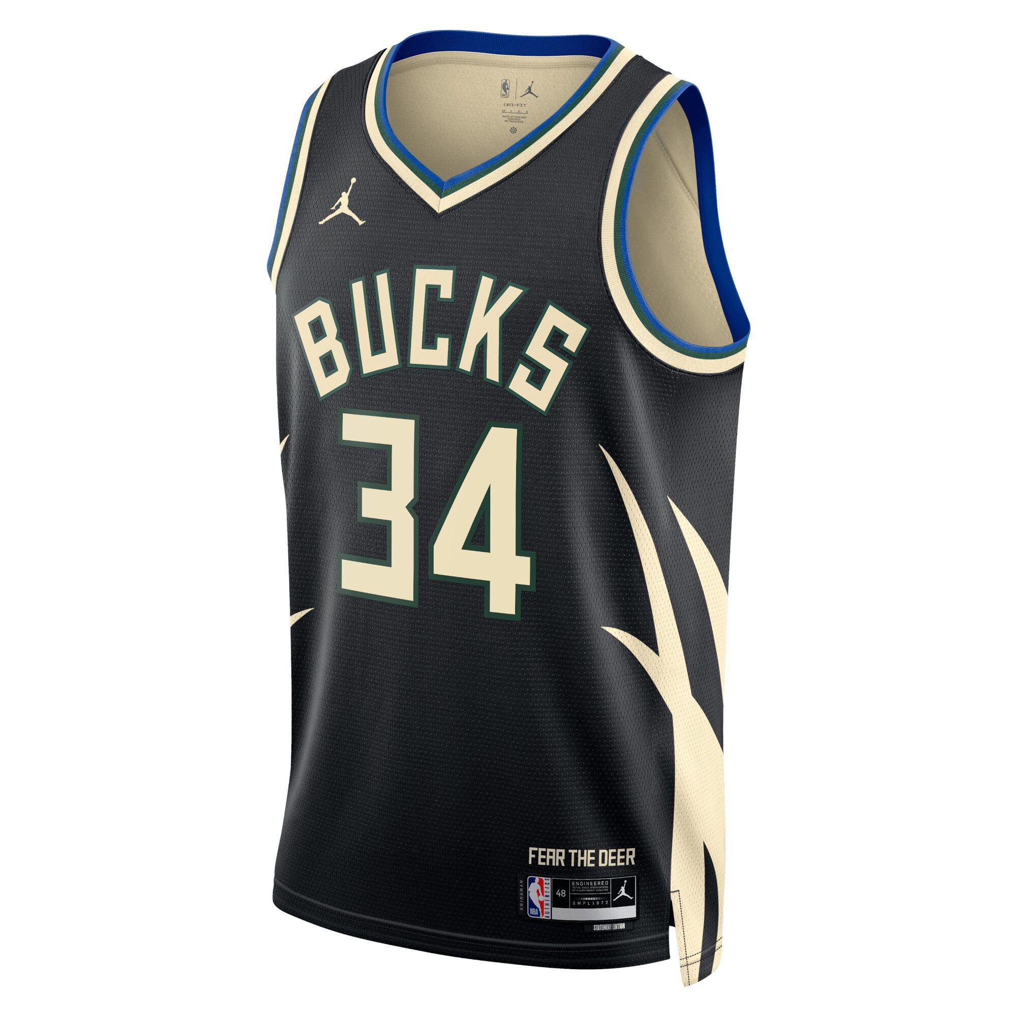 Camiseta Milwaukee Bucks Jordan Statement Edition Swingman - Nera - Giannis Antetokounmpo - Unisex