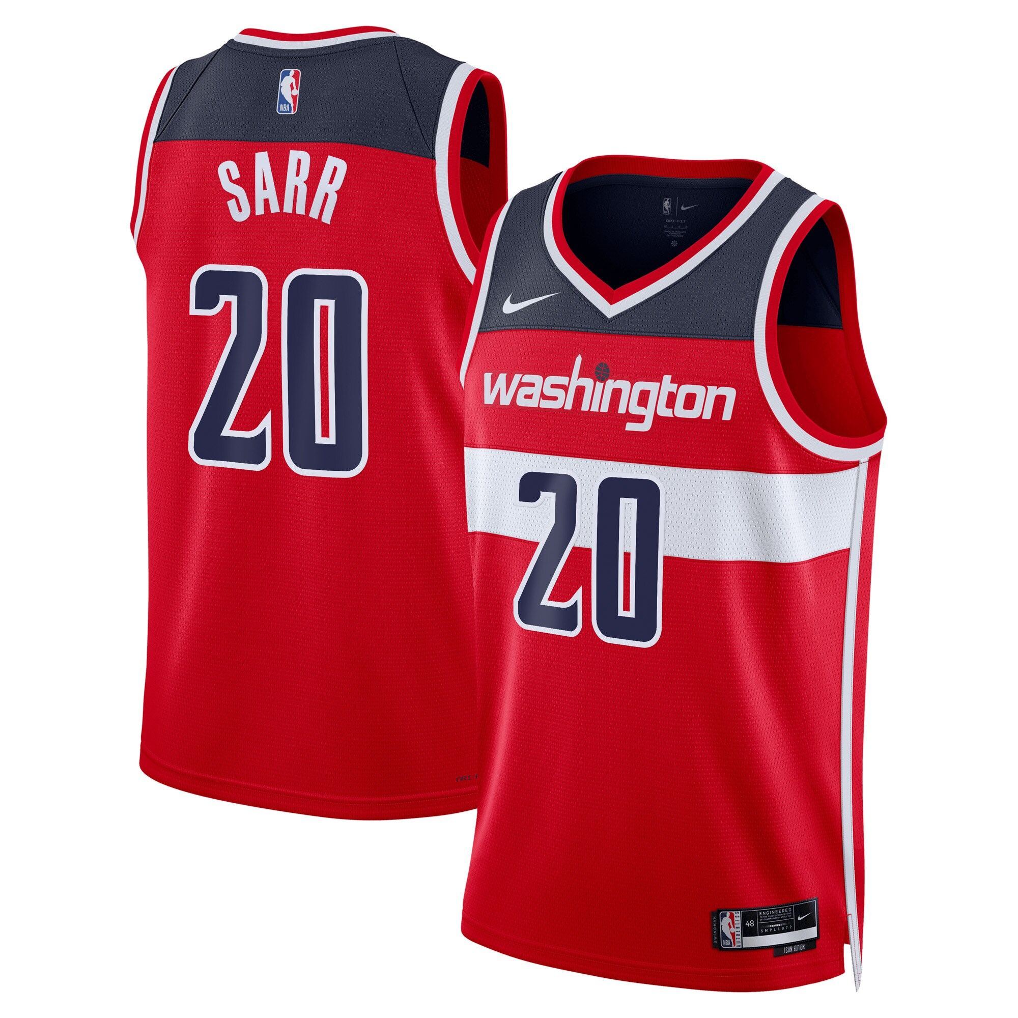 Camiseta Swingman Washington Wizards Nike Icon - Rojo - Alexandre Sarr - Unisex